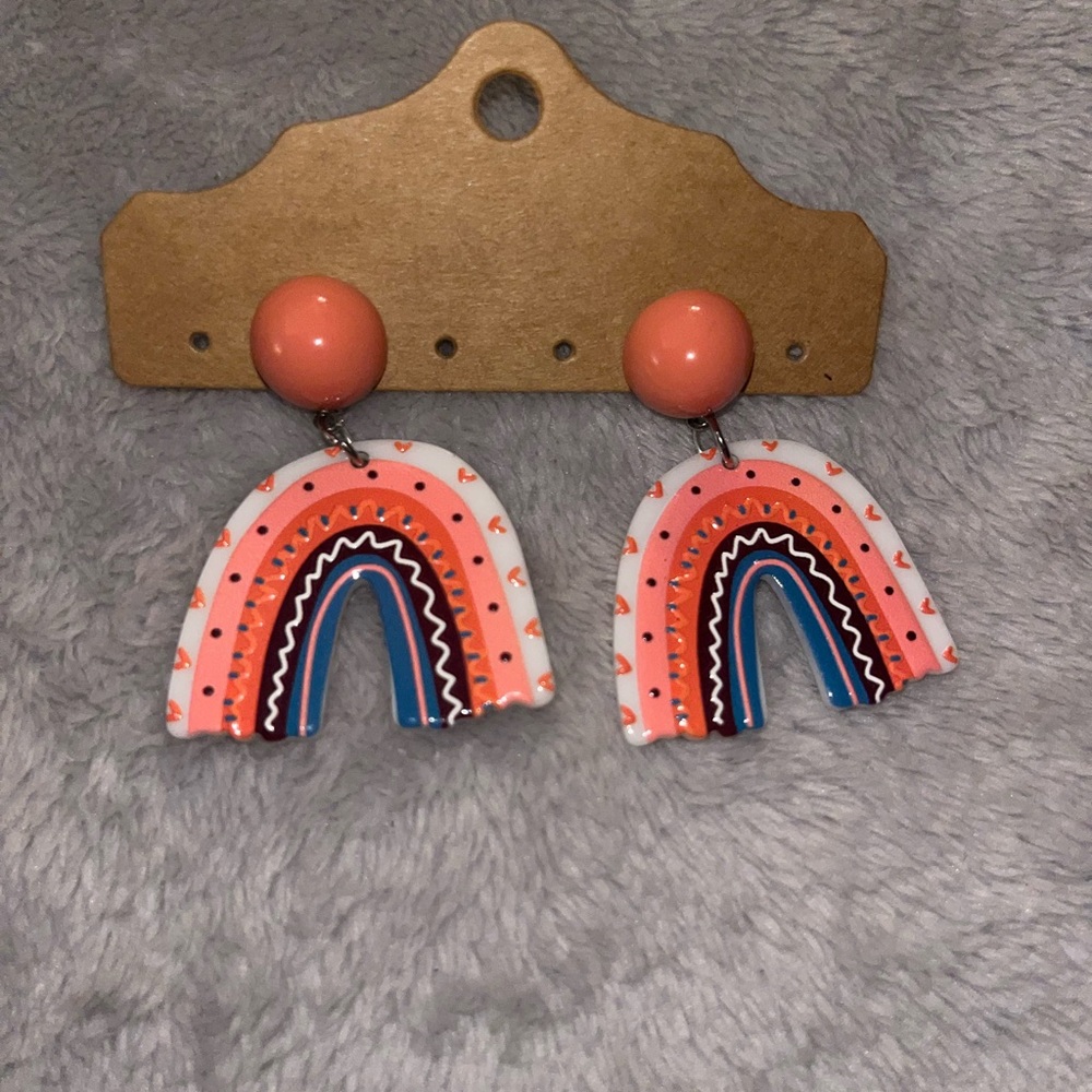 Pink and Blue Beaded Arch Earrings Jewelry